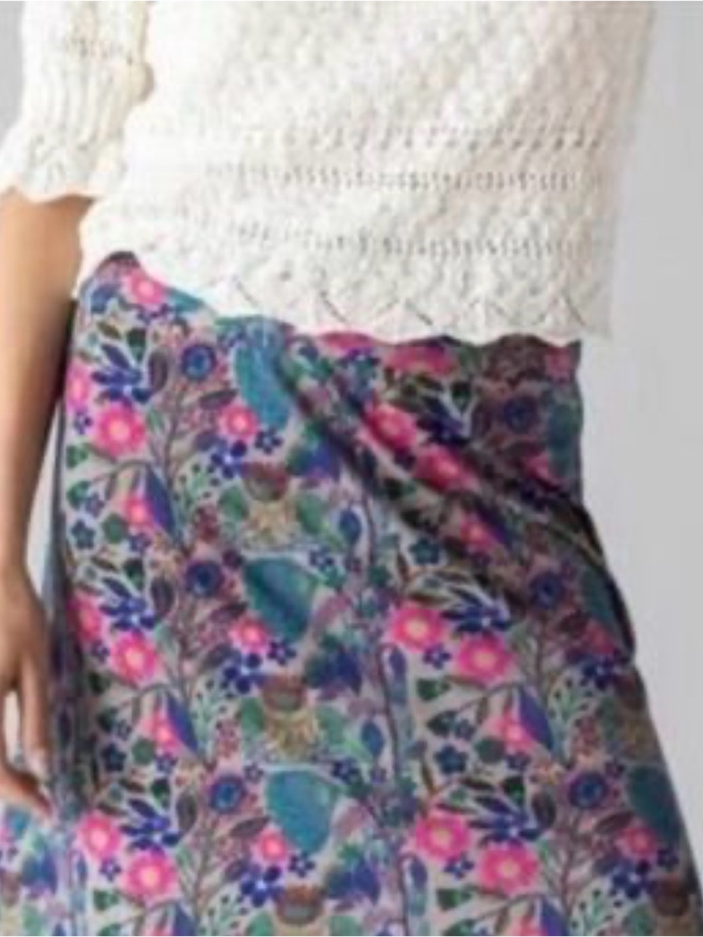 Natural Life Boho Patchwork Floral Skater Skirt Grey Blue Pink NWT